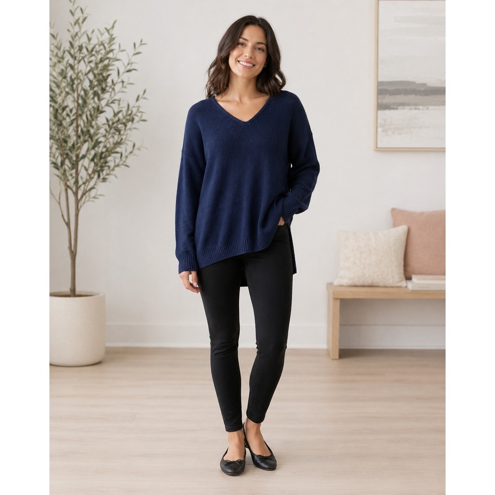 Wishlist Sweater Womens Small Medium Purple Blue V-neck Waffle Knit Acrylic Wool
